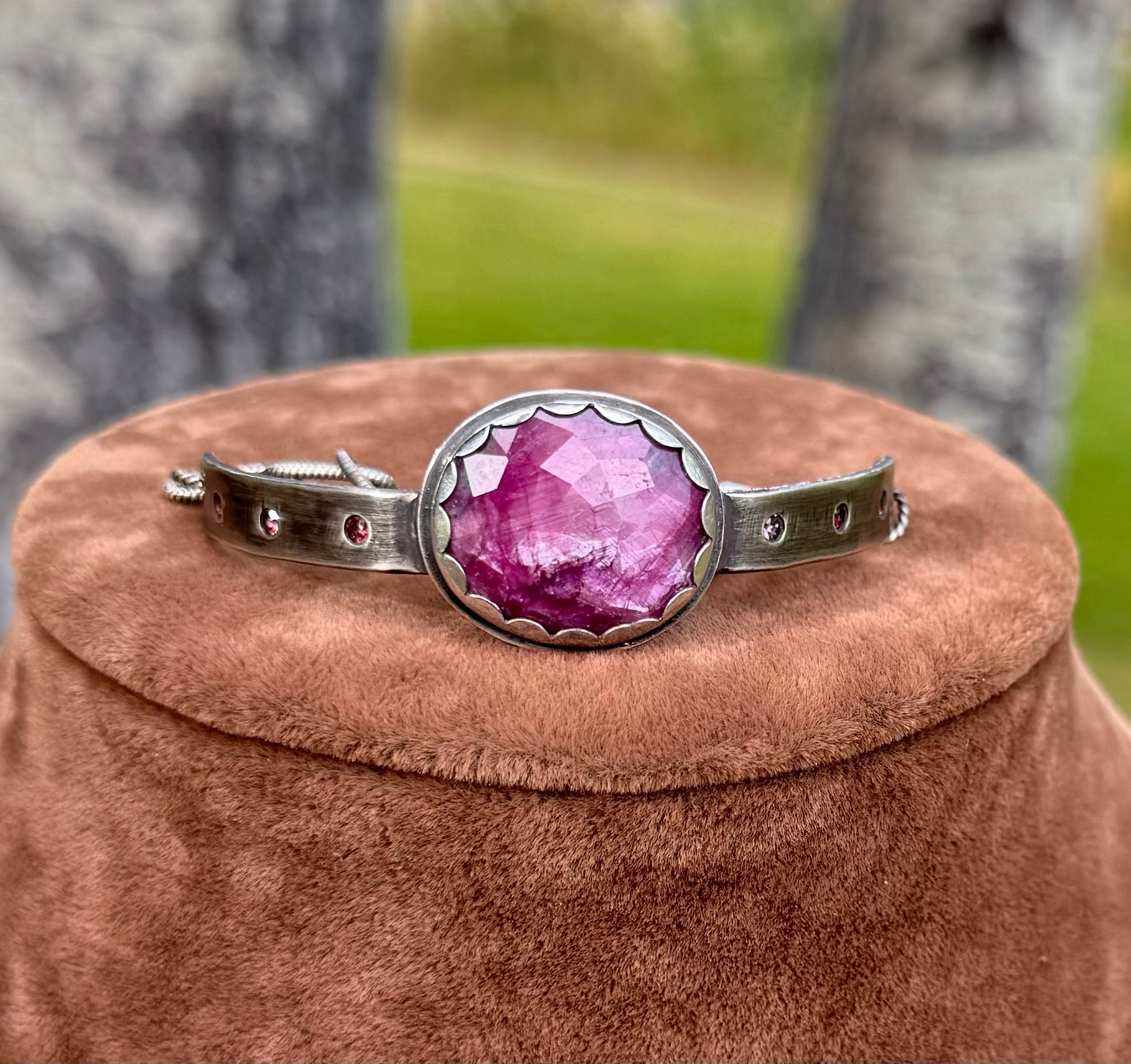 Pink Ruby Sapphire Gemstone newest Copper Cuff Bracelet