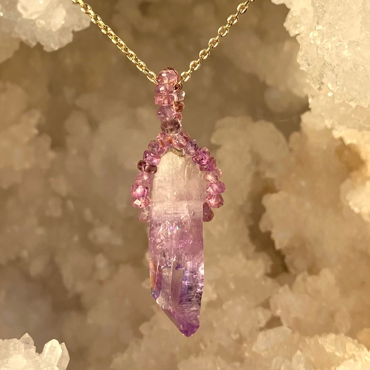 Amethyst Crystal Pendant on Silk