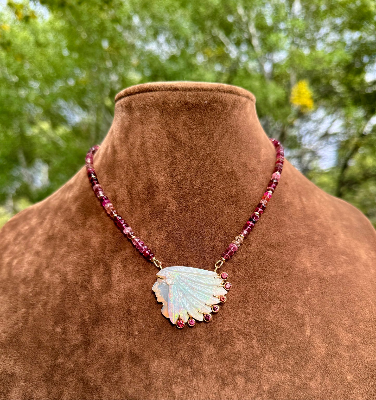 Carved Opal Chief Pendant Necklace