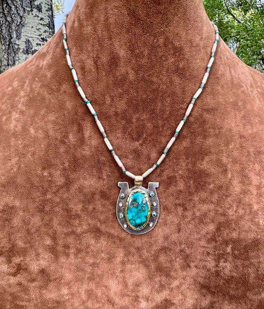 Persian Turquoise Horse Shoe Sterling Pendant