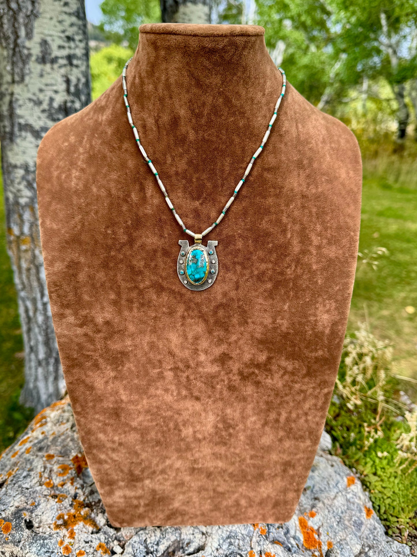 Persian Turquoise Horse Shoe Sterling Pendant