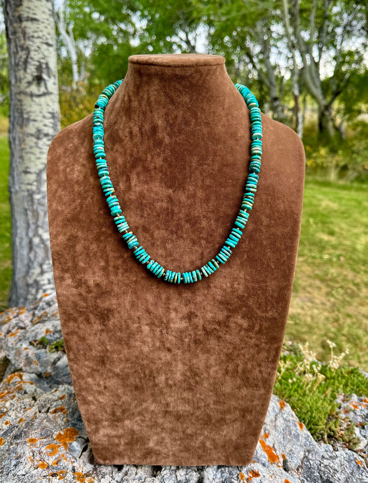 Turquoise and 14K Gold Bead Hat Band & Necklace