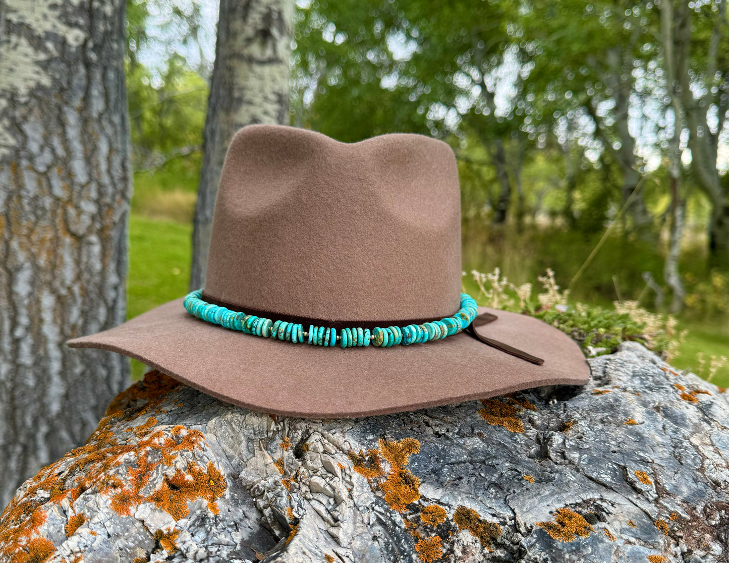 Turquoise and 14K Gold Bead Hat Band & Necklace