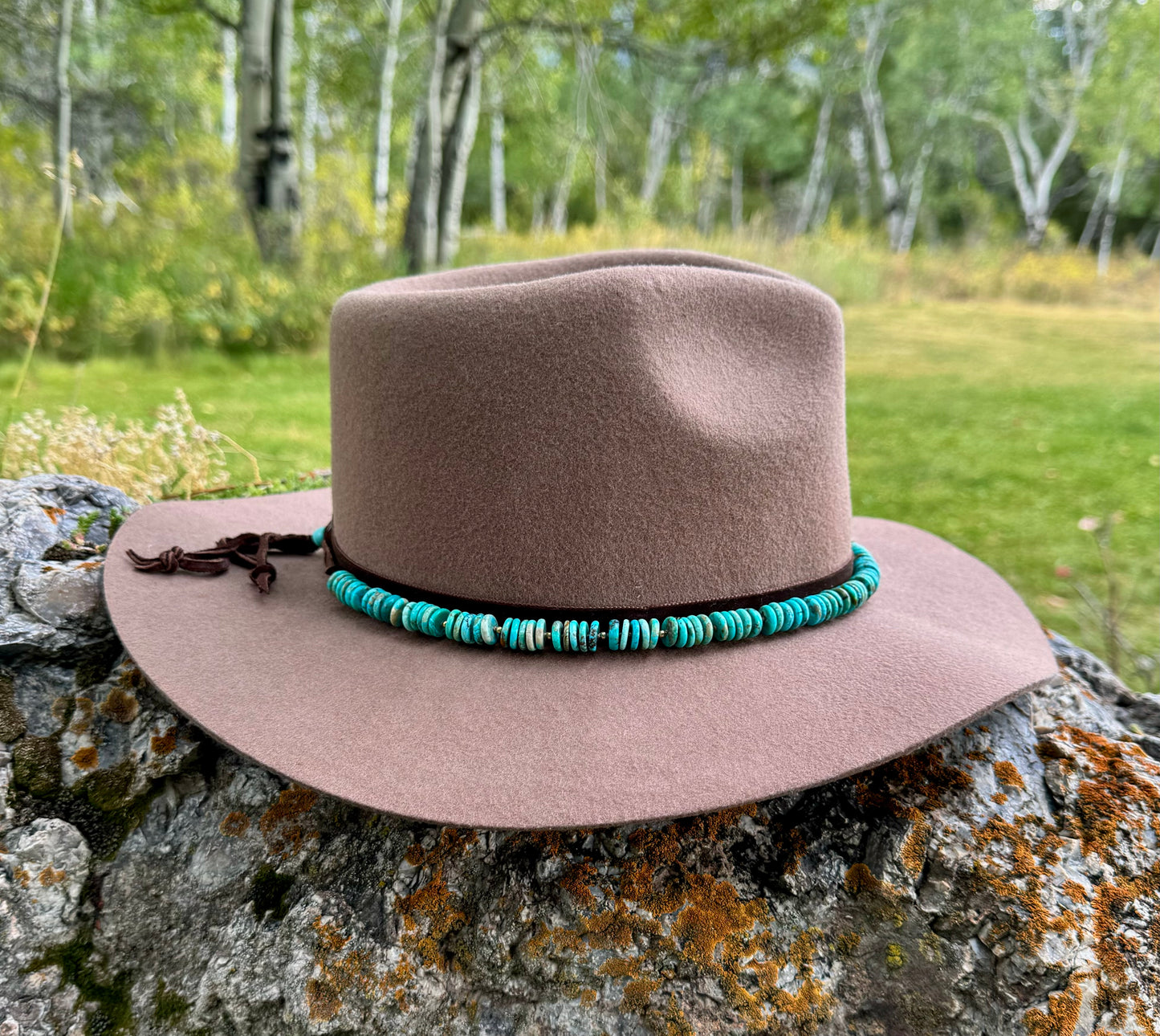 Turquoise and 14K Gold Bead Hat Band & Necklace