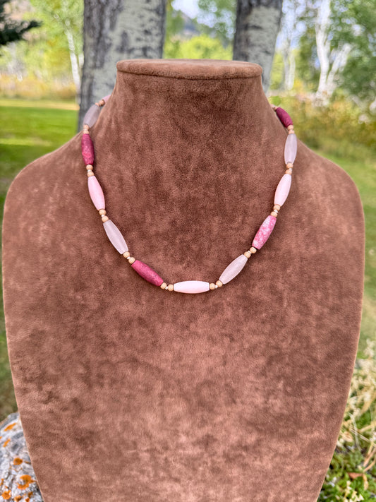 Pink Wave Matte Barrel Necklace