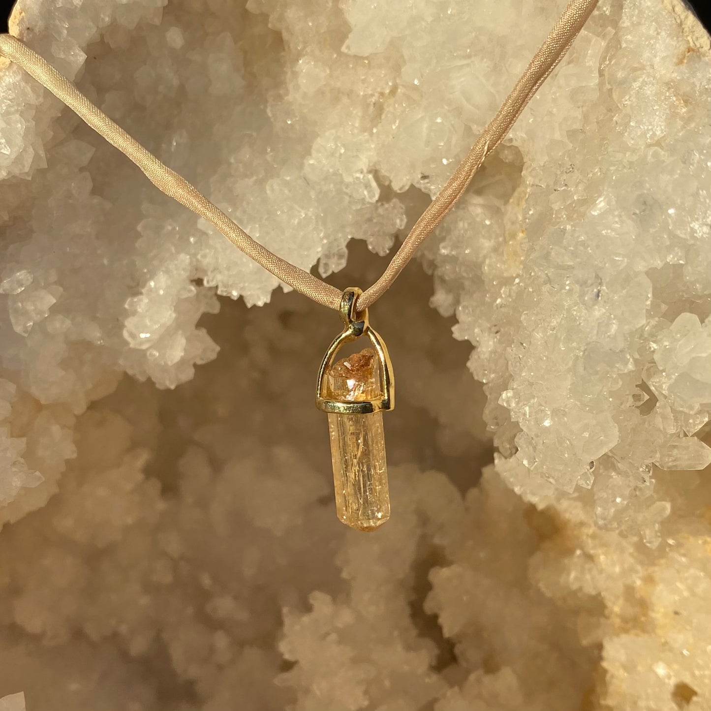 Quartz Crystal with Copper Flash Pendant on Silk