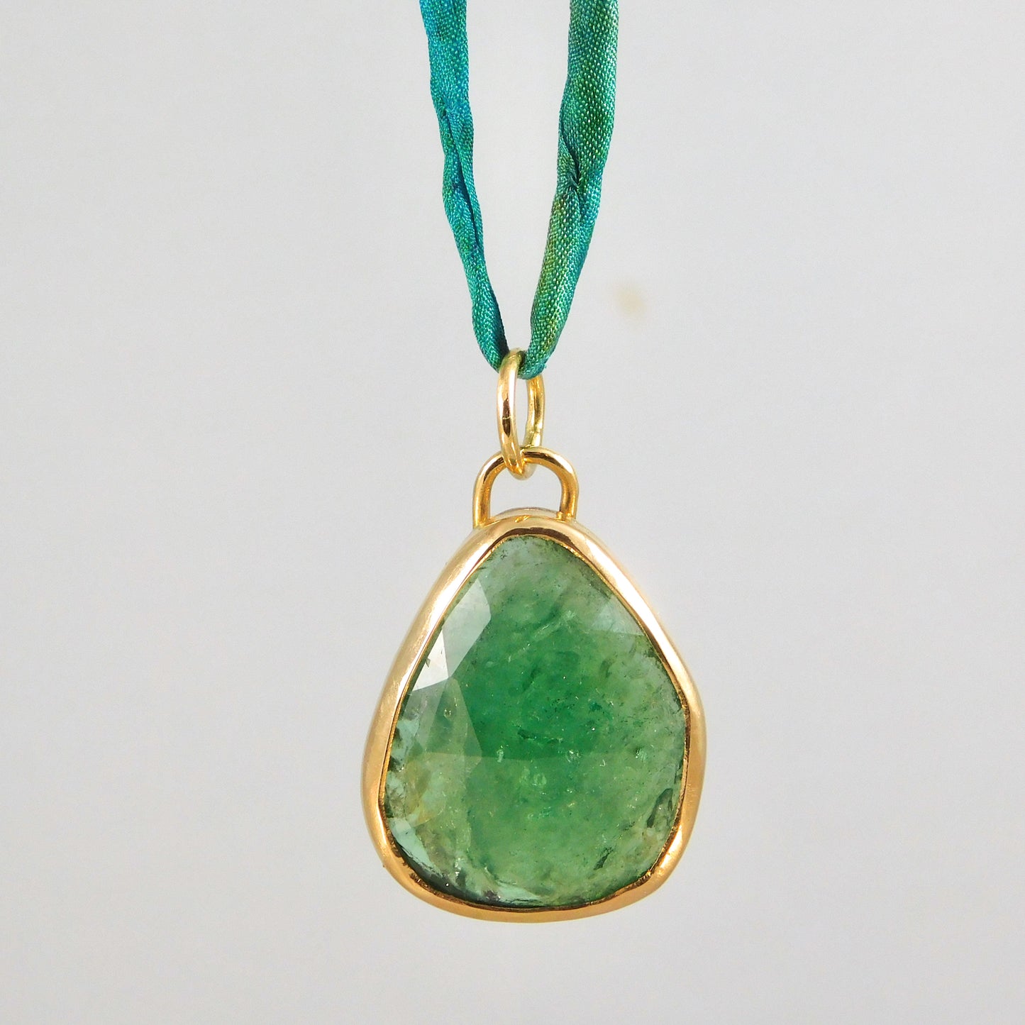 Green Tourmaline Pendant on Silk Cord