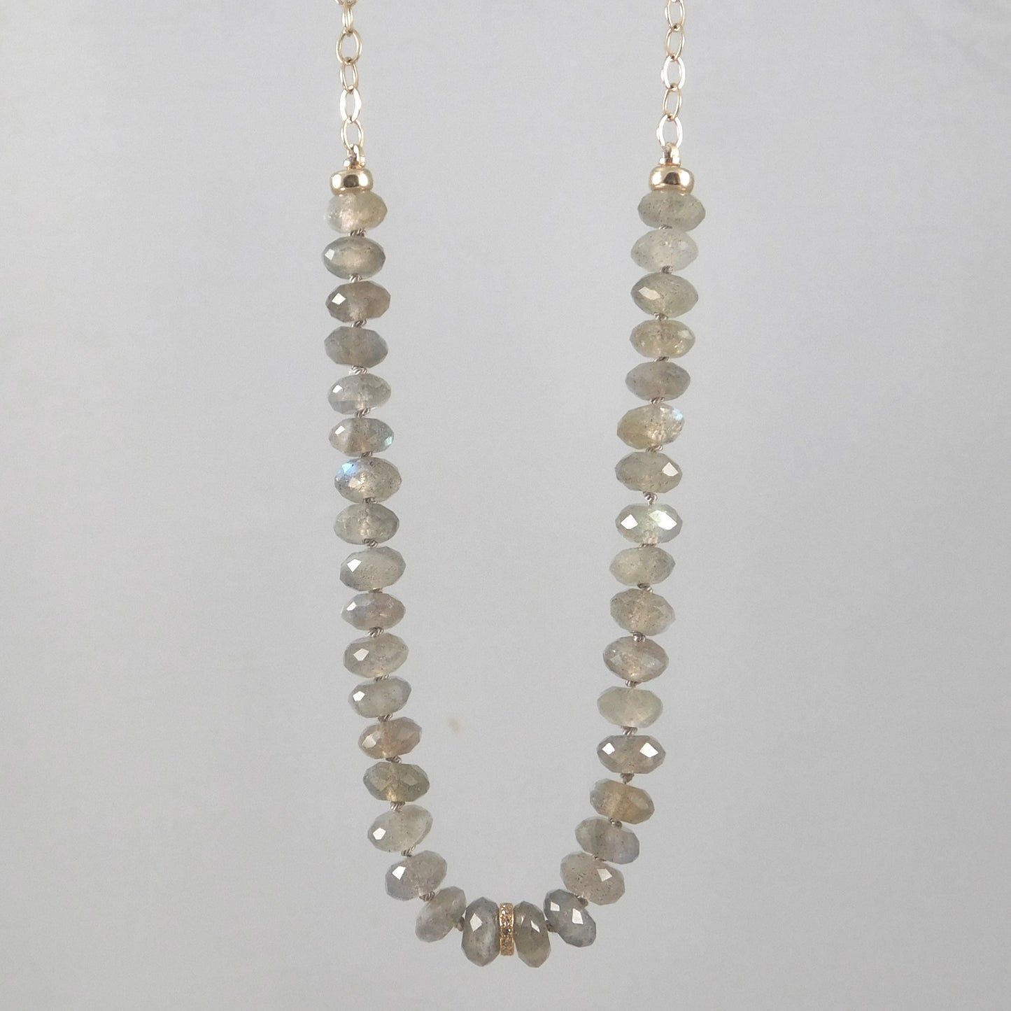 Labradorite Half Bead & 14k Chain Necklace (On sale)