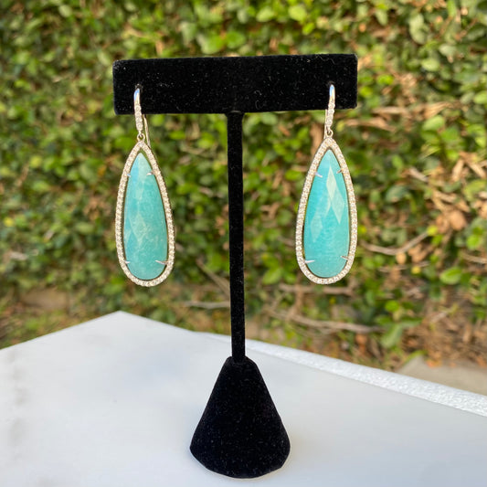 Amazonite & White Diamond Earrings