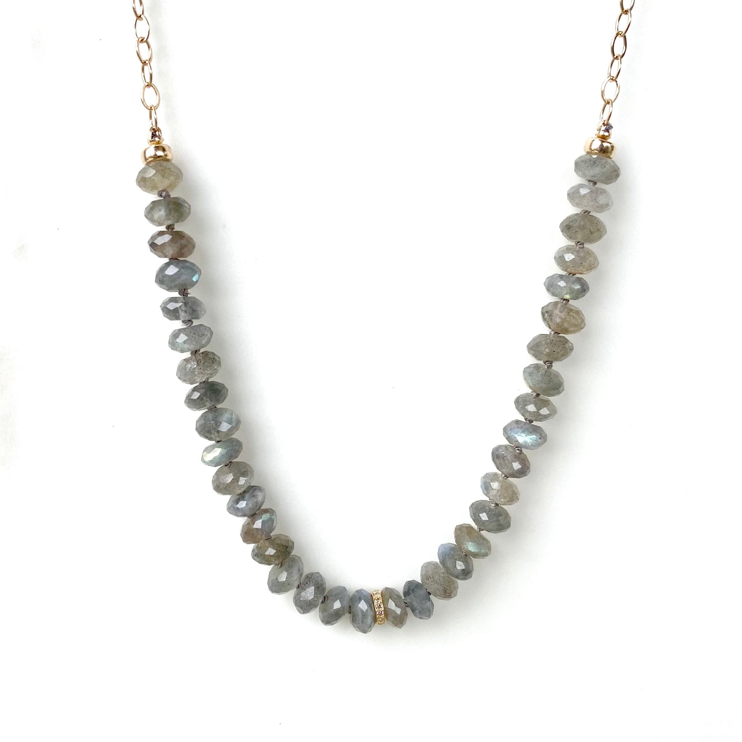 Labradorite Half Bead & 14k Chain Necklace (On sale)