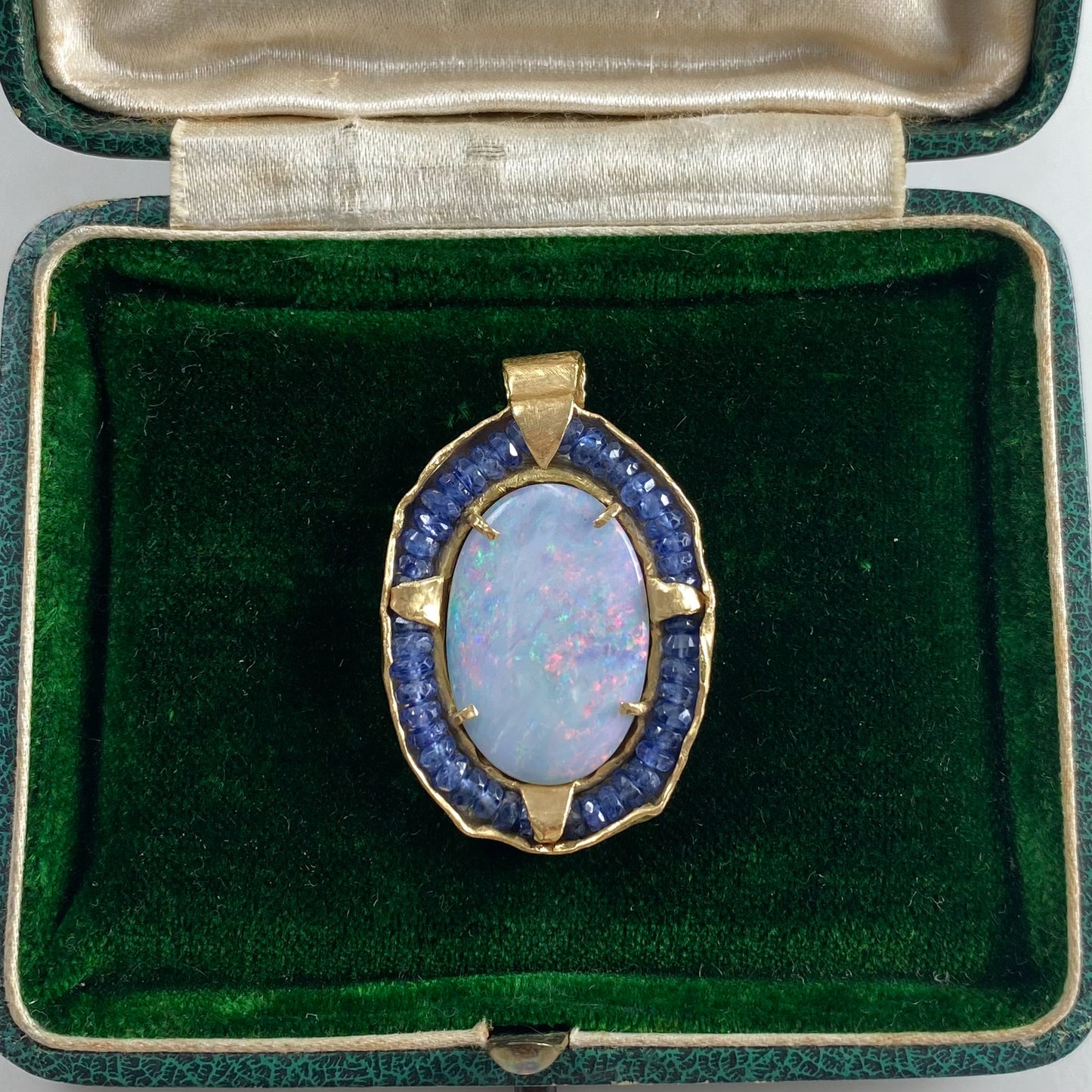 Opal & Blue Sapphire Bead Pendant