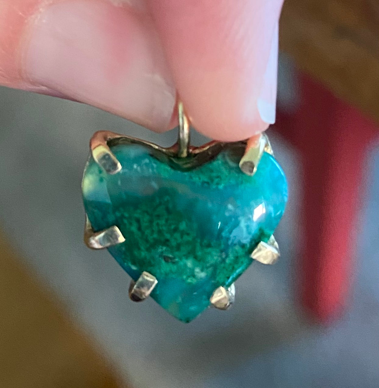 Heart Shaped Moss Agate Pendant