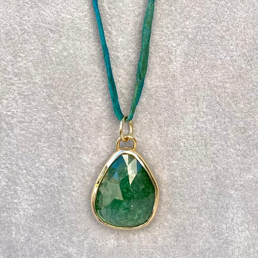 Green Tourmaline Pendant on Silk Cord