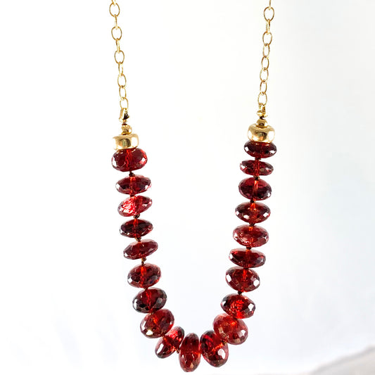 Garnet Faceted Beads & Half Chain Necklace