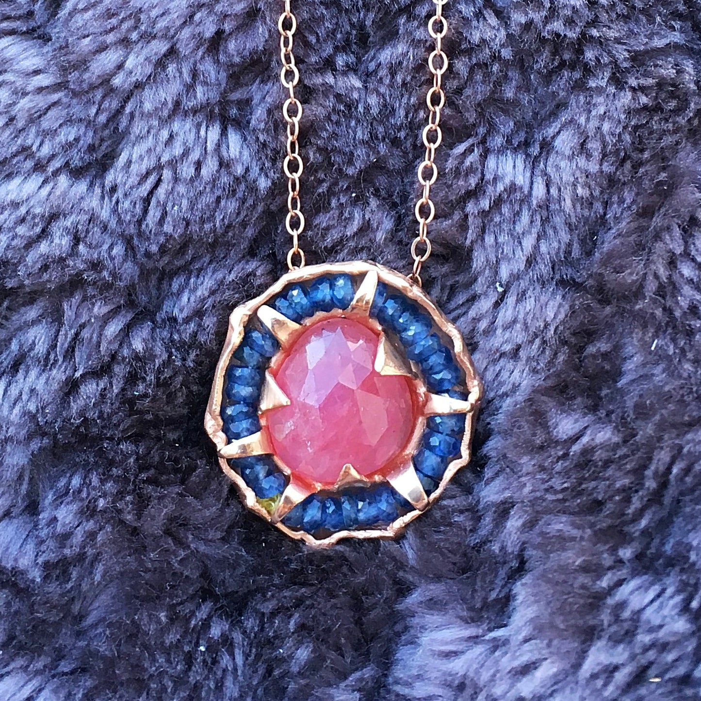 Pink & Blue Sapphire Pendant on Silk