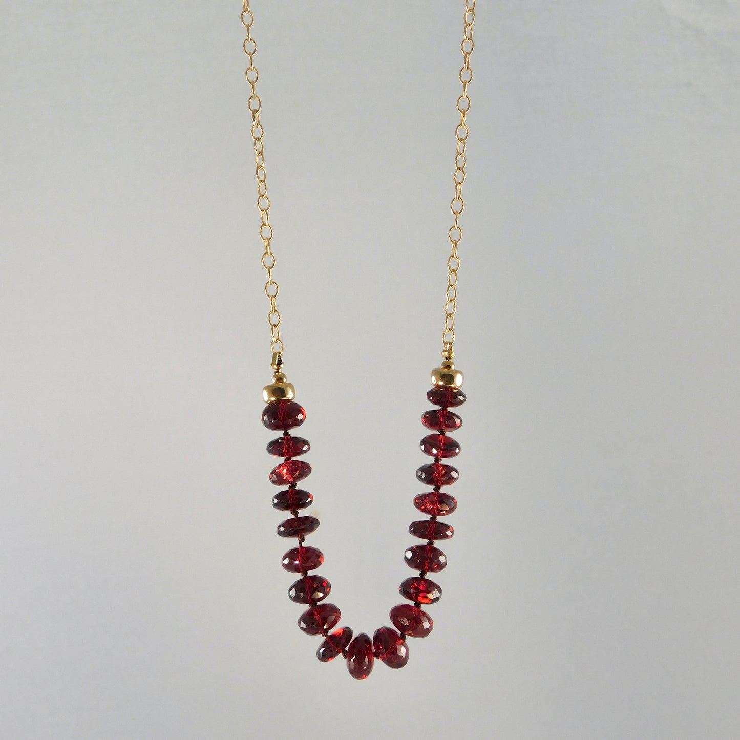 Garnet Faceted Beads & Half Chain Necklace