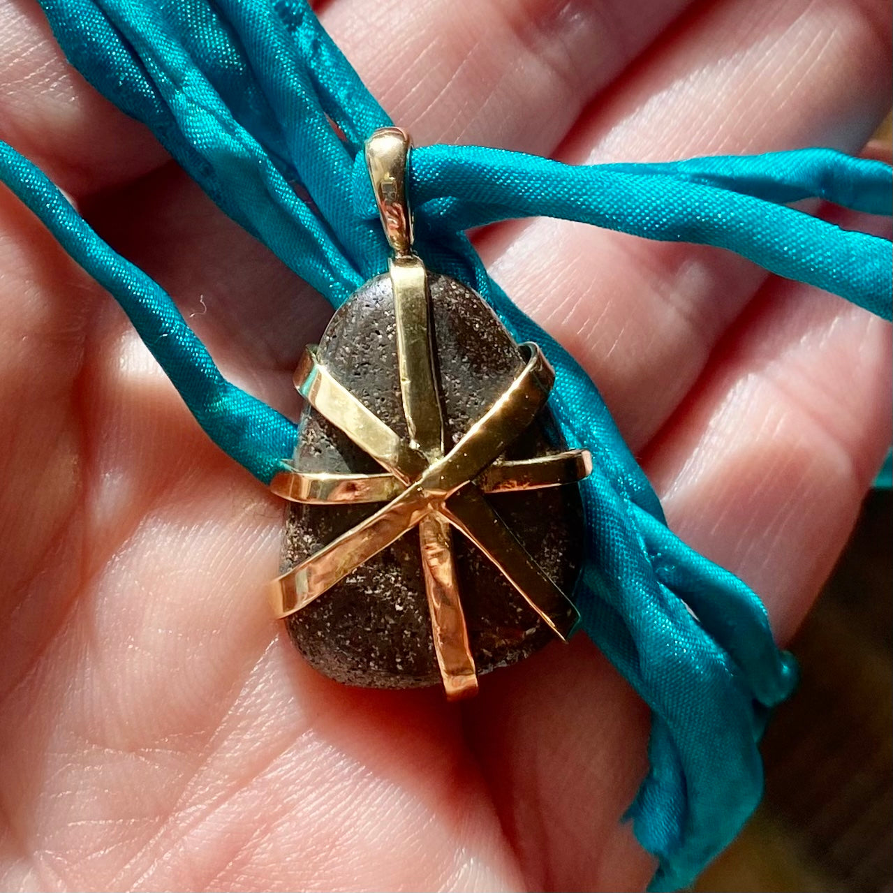 Boulder Opal Blue & Turquoise Pendant on Silk Cord