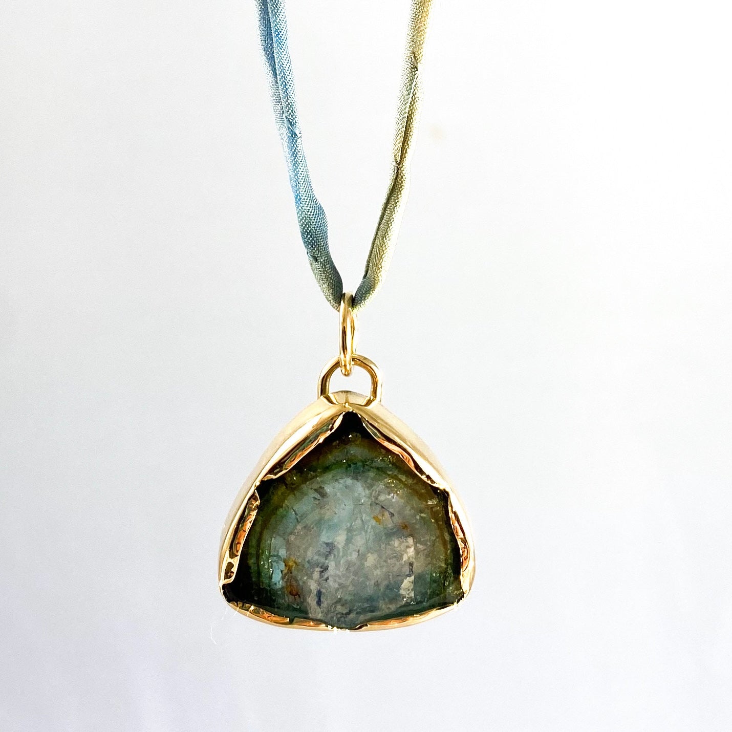 Tourmaline Slice on Silk Cord Necklace