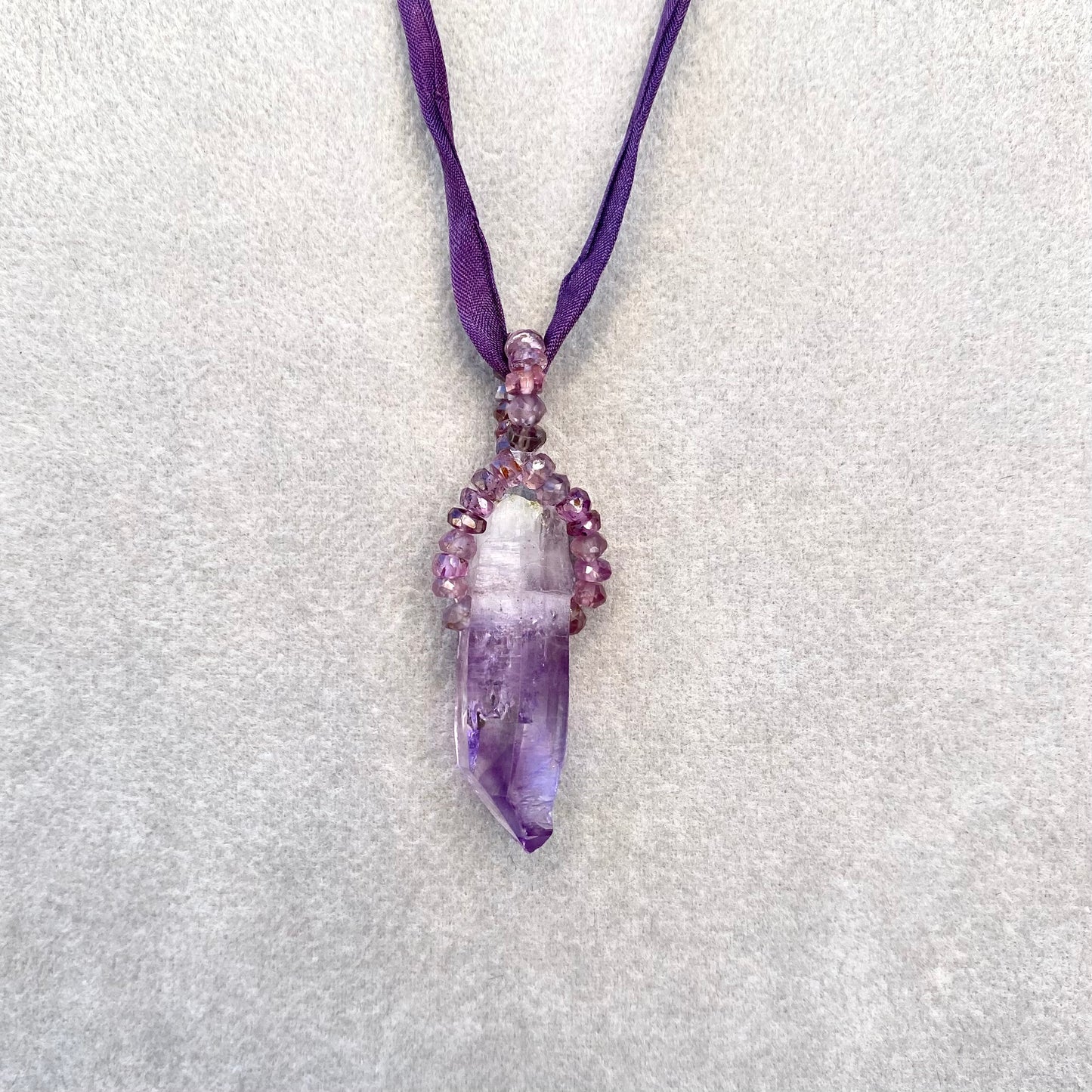 Amethyst Crystal Pendant on Silk