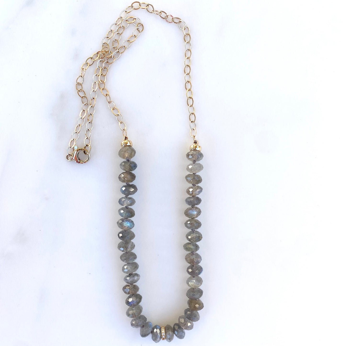 Labradorite Half Bead & 14k Chain Necklace (On sale)