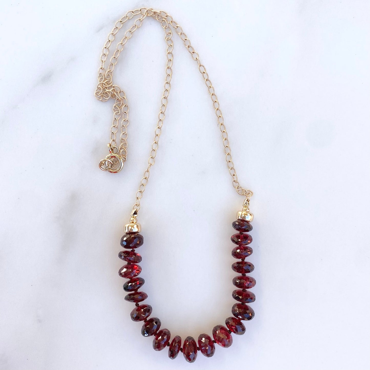 Garnet Faceted Beads & Half Chain Necklace