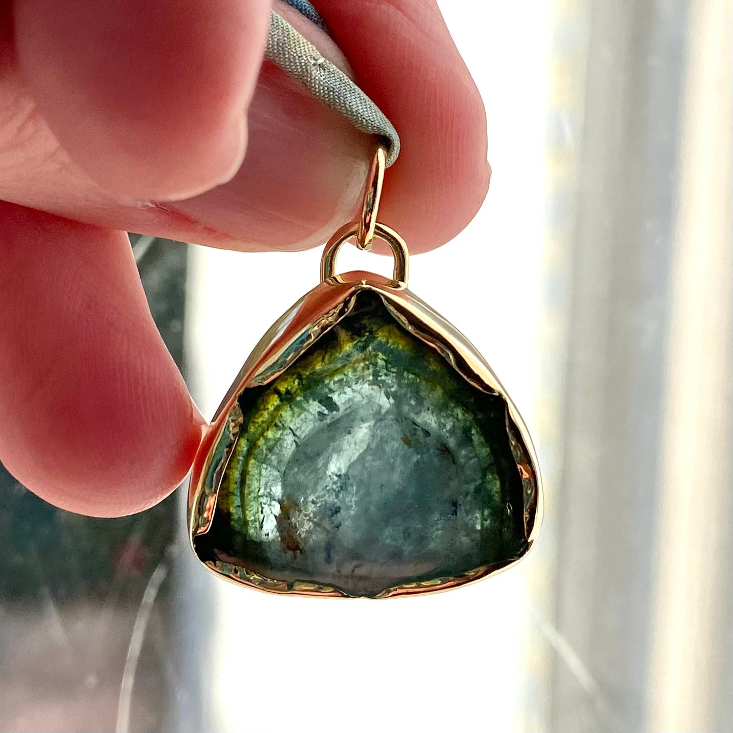 Tourmaline Slice on Silk Cord Necklace