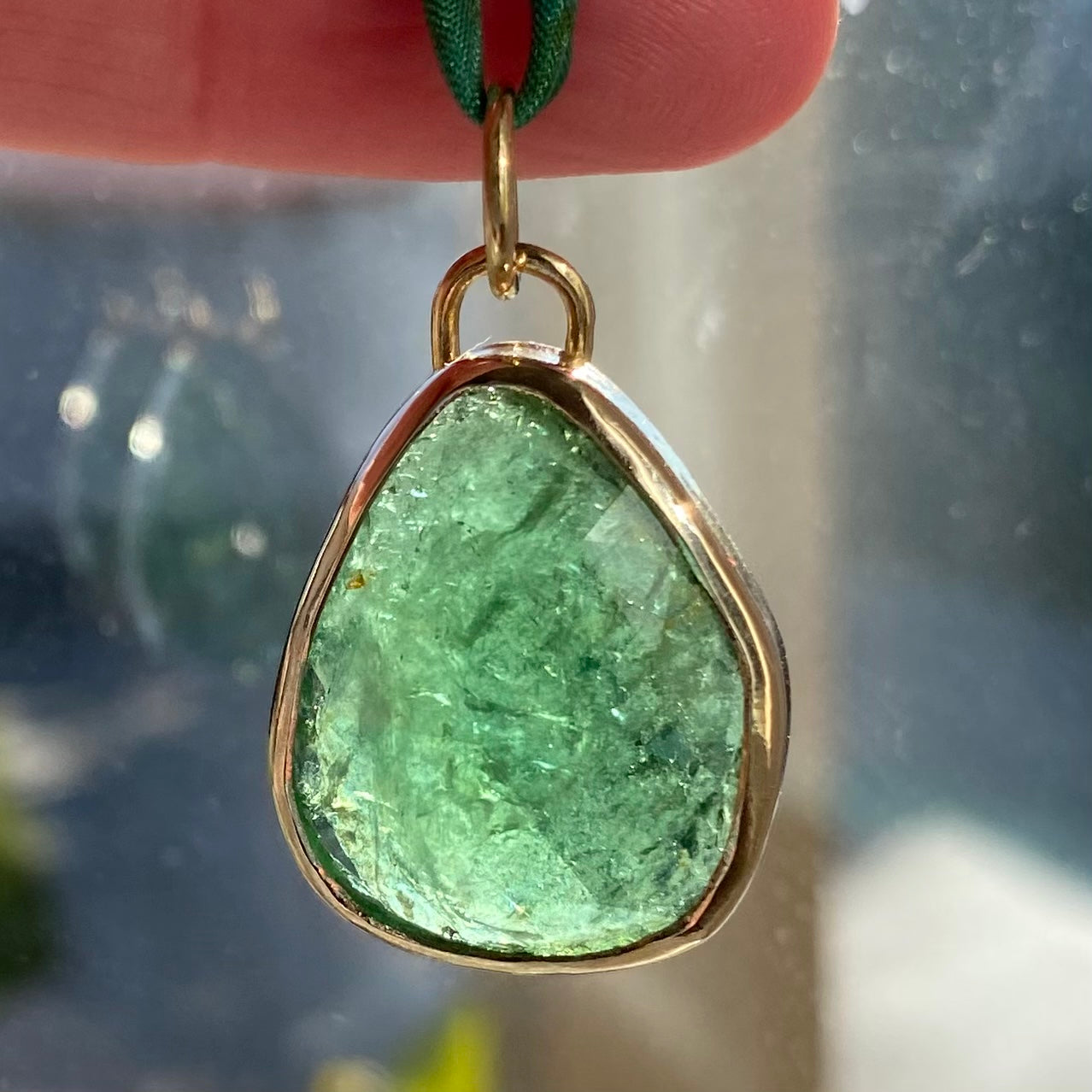 Green Tourmaline Pendant on Silk Cord