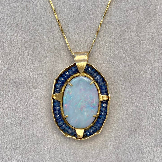 Opal & Blue Sapphire Bead Pendant