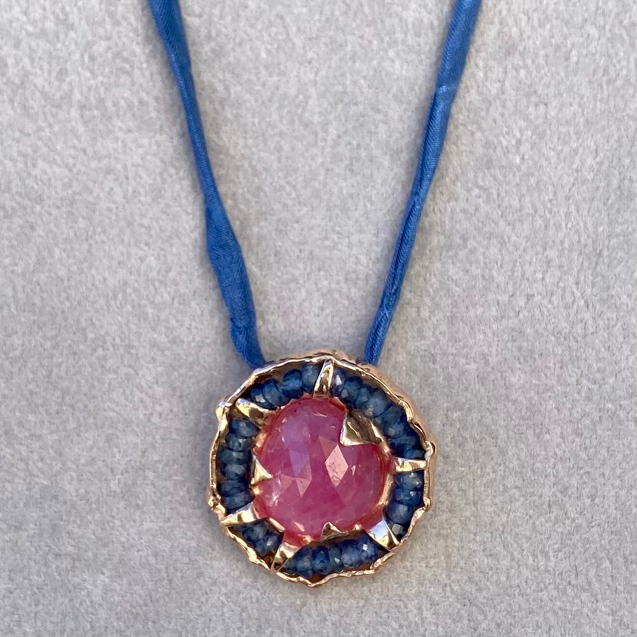 Pink & Blue Sapphire Pendant on Silk