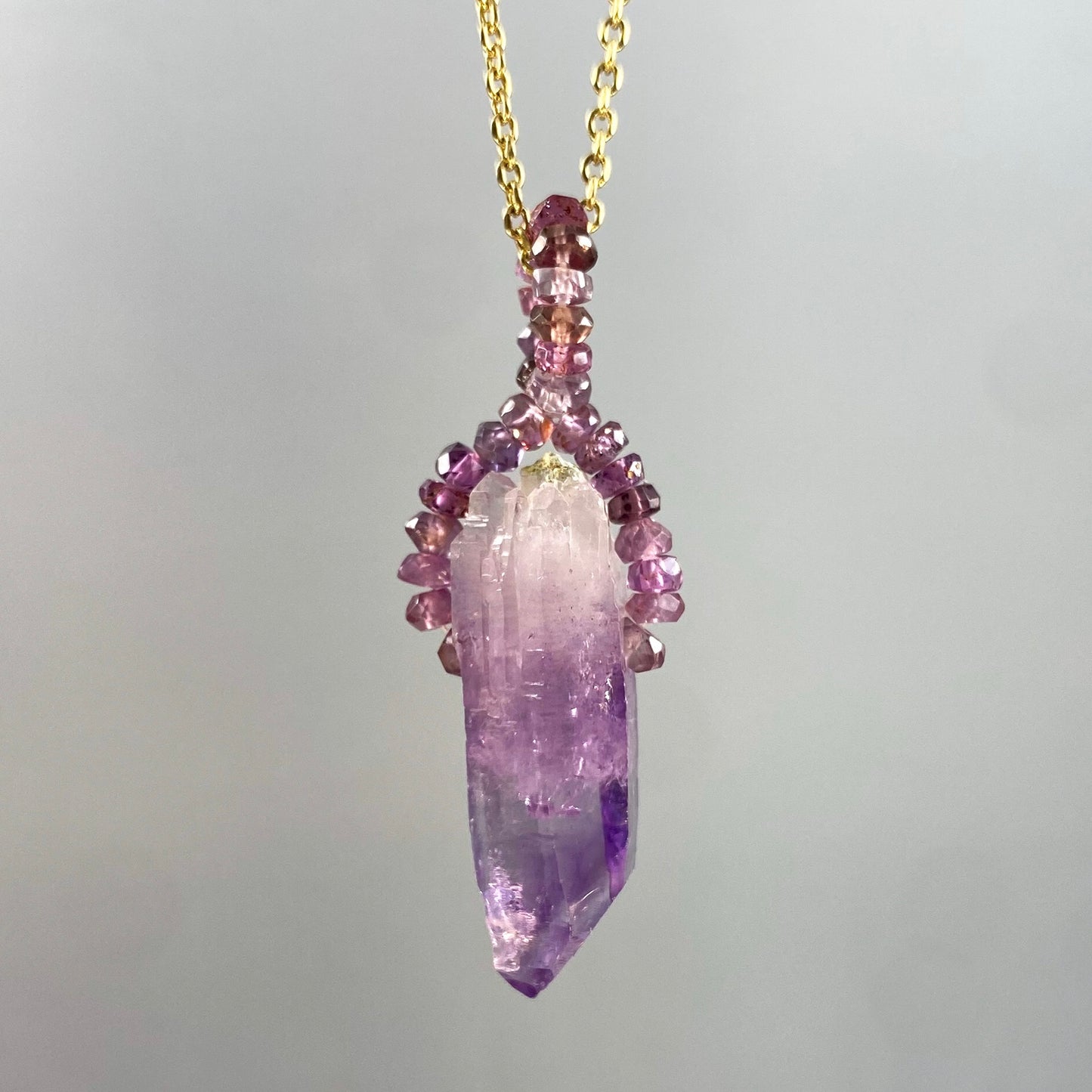 Amethyst Crystal Pendant on Silk